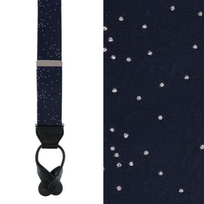 Trafalgar Men's Mystere Metallic Star Light Silk Button End Braces, Navy Blue