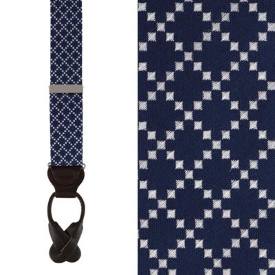 Trafalgar Men's Rowan Geometric Pattern Silk Button End Braces, Navy Blue