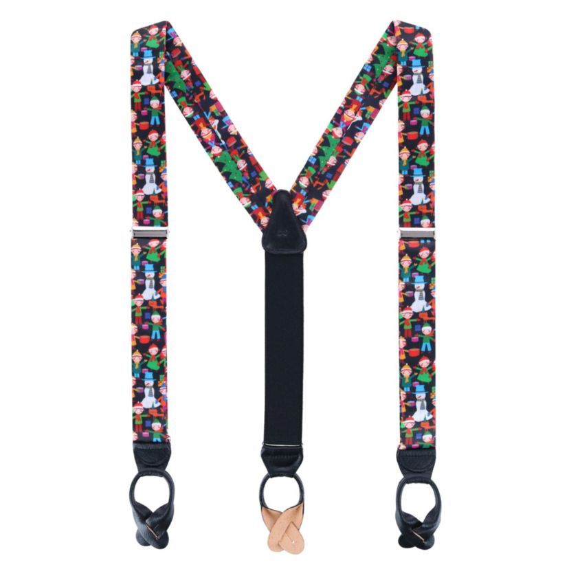 Happy Holidays Childrens Gift Exchange Silk Button End Braces