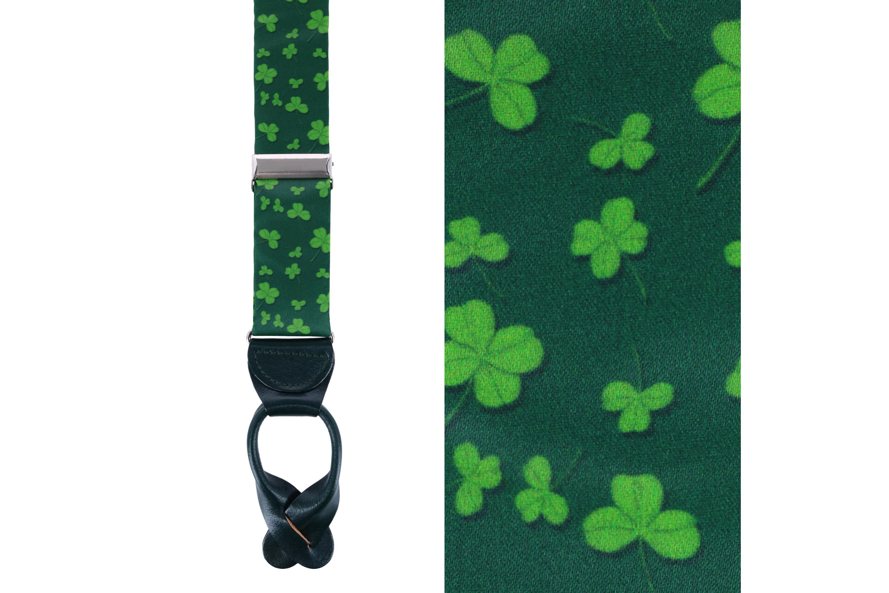 Green Shamrock Silk Button End Brace