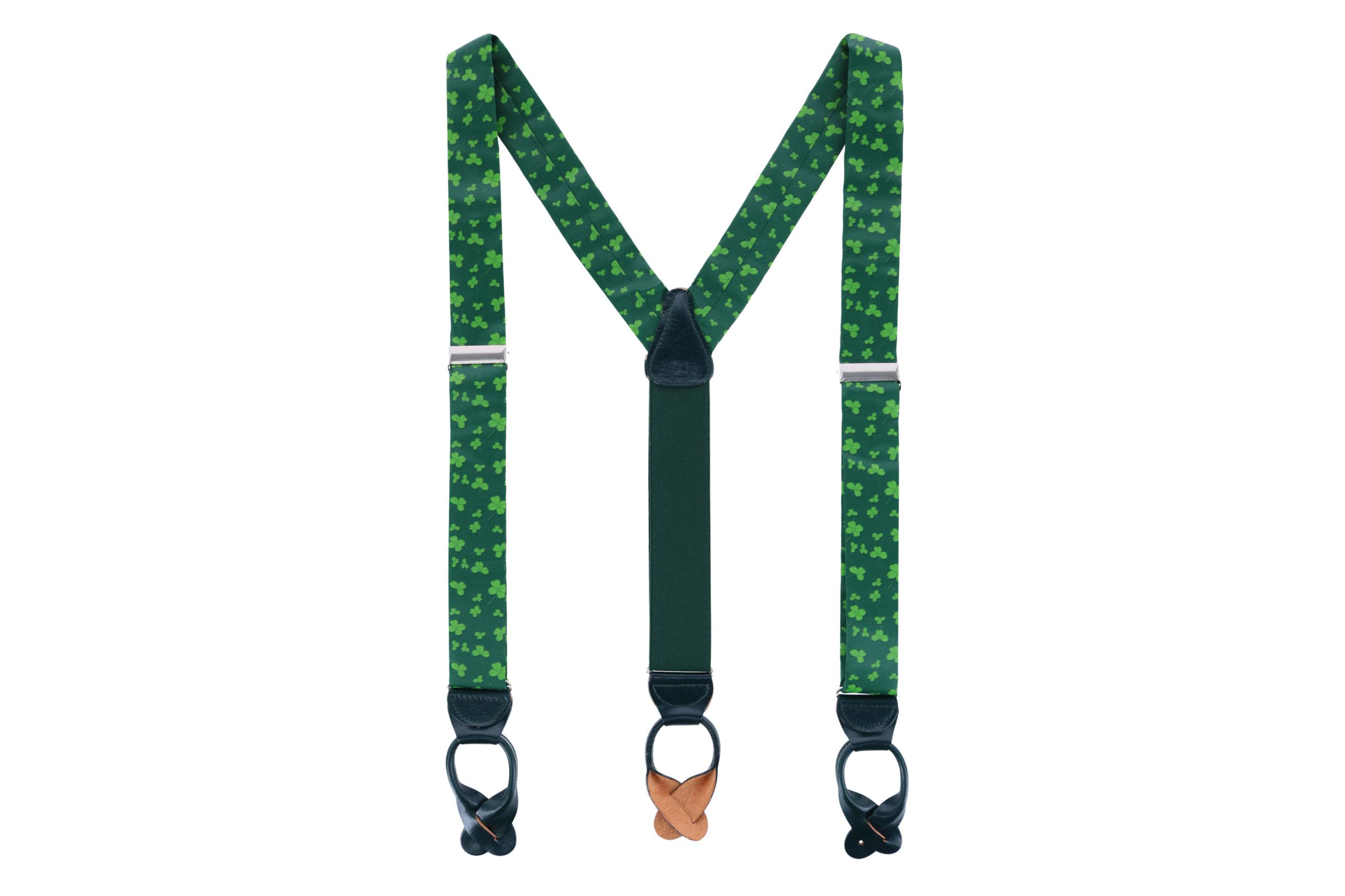 Green Shamrock Silk Button End Brace