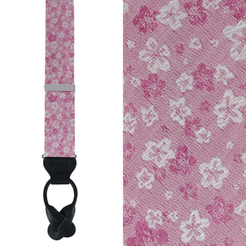 Hanami Cherry Blossom Burst Linen Blend Novelty Button End Braces