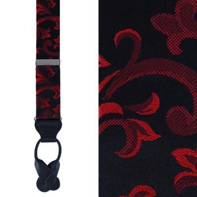 Trafalgar Men's Big & Tall Christian the Romantic Brocade Silk Button End Braces, Red