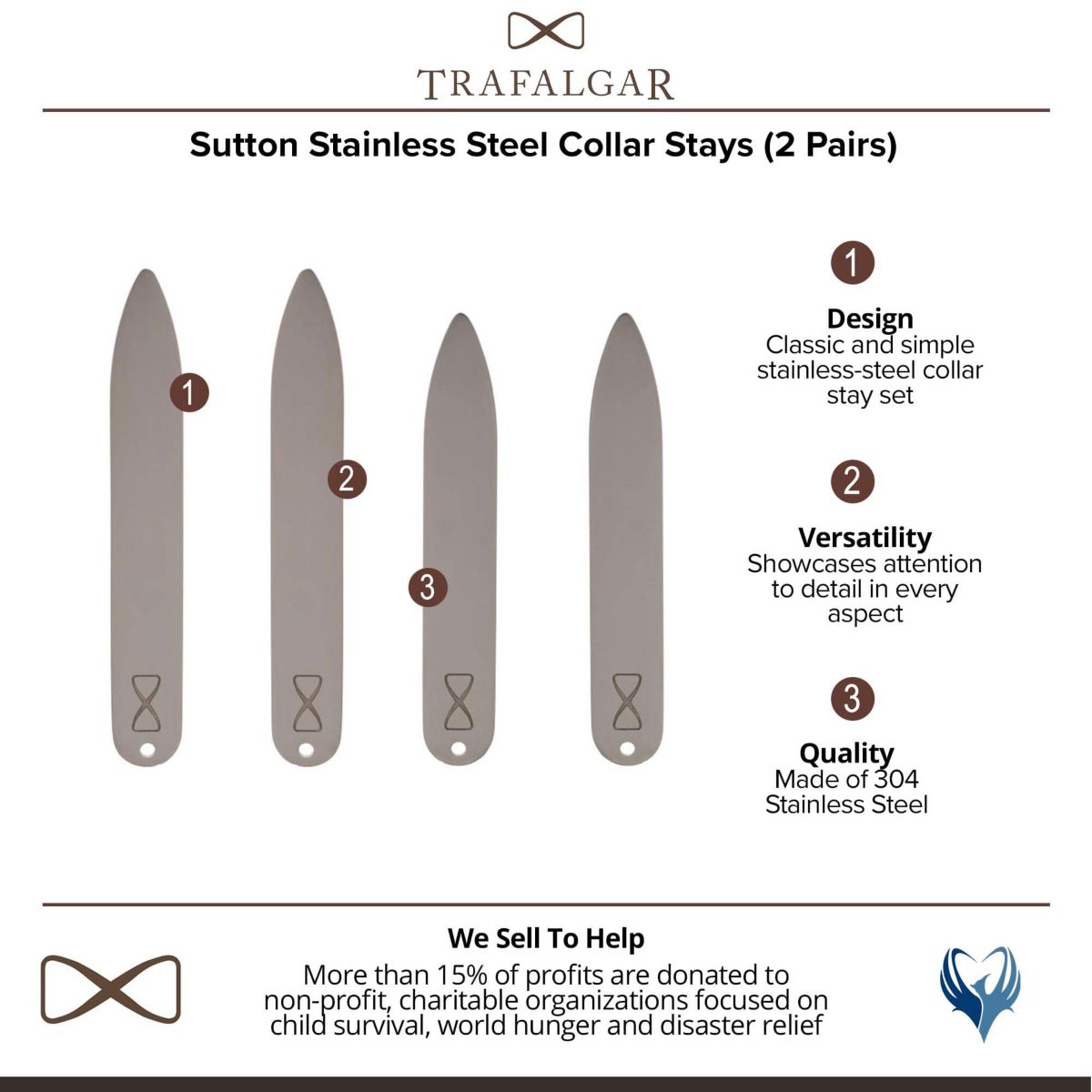 Sutton Stainless Steel Collar Stays (2 Pairs)