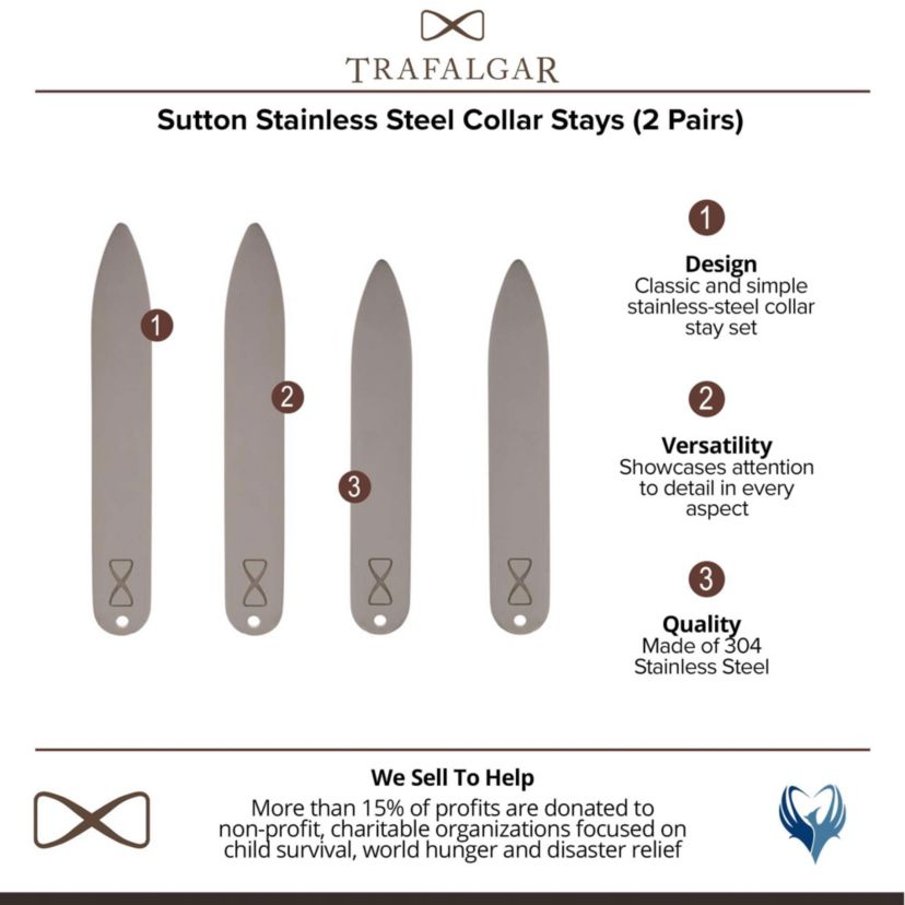 Sutton Stainless Steel Collar Stays (2 Pairs)