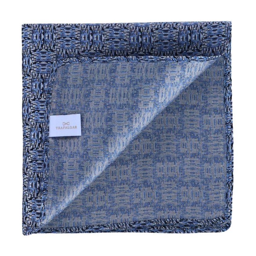 Benitos Blue Basketweave Patterned Silk Pocket Square