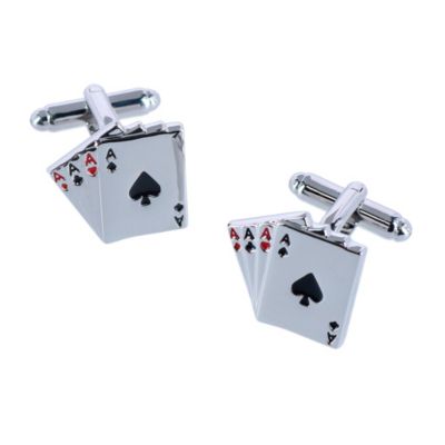 Trafalgar Men's Four Of A Kind Novelty Card Game Cufflinks (1 Pair), Silver