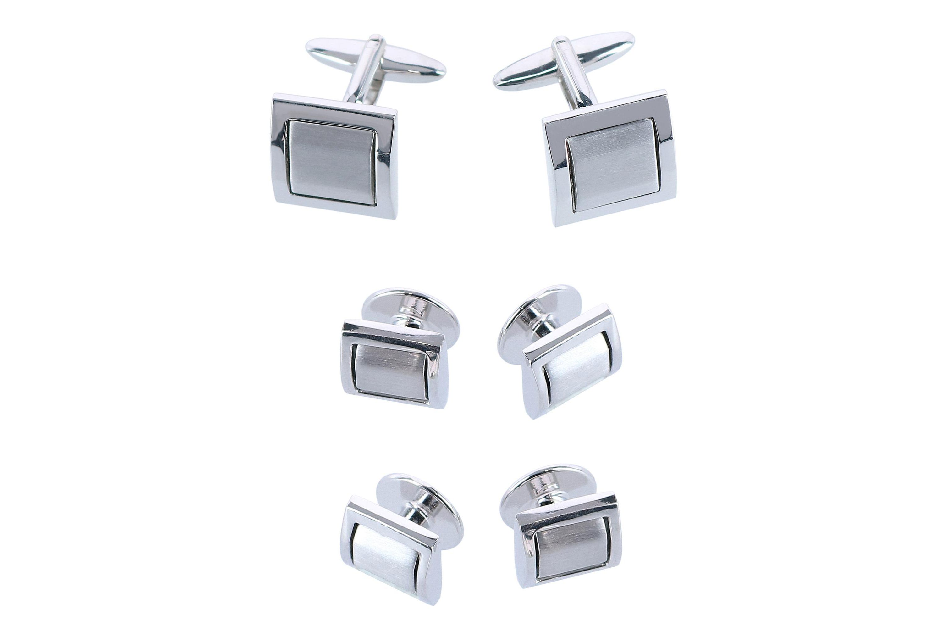 The Plaza Square Rhodium Over Brass Formal Set (Cufflinks & Tuxedo Studs)