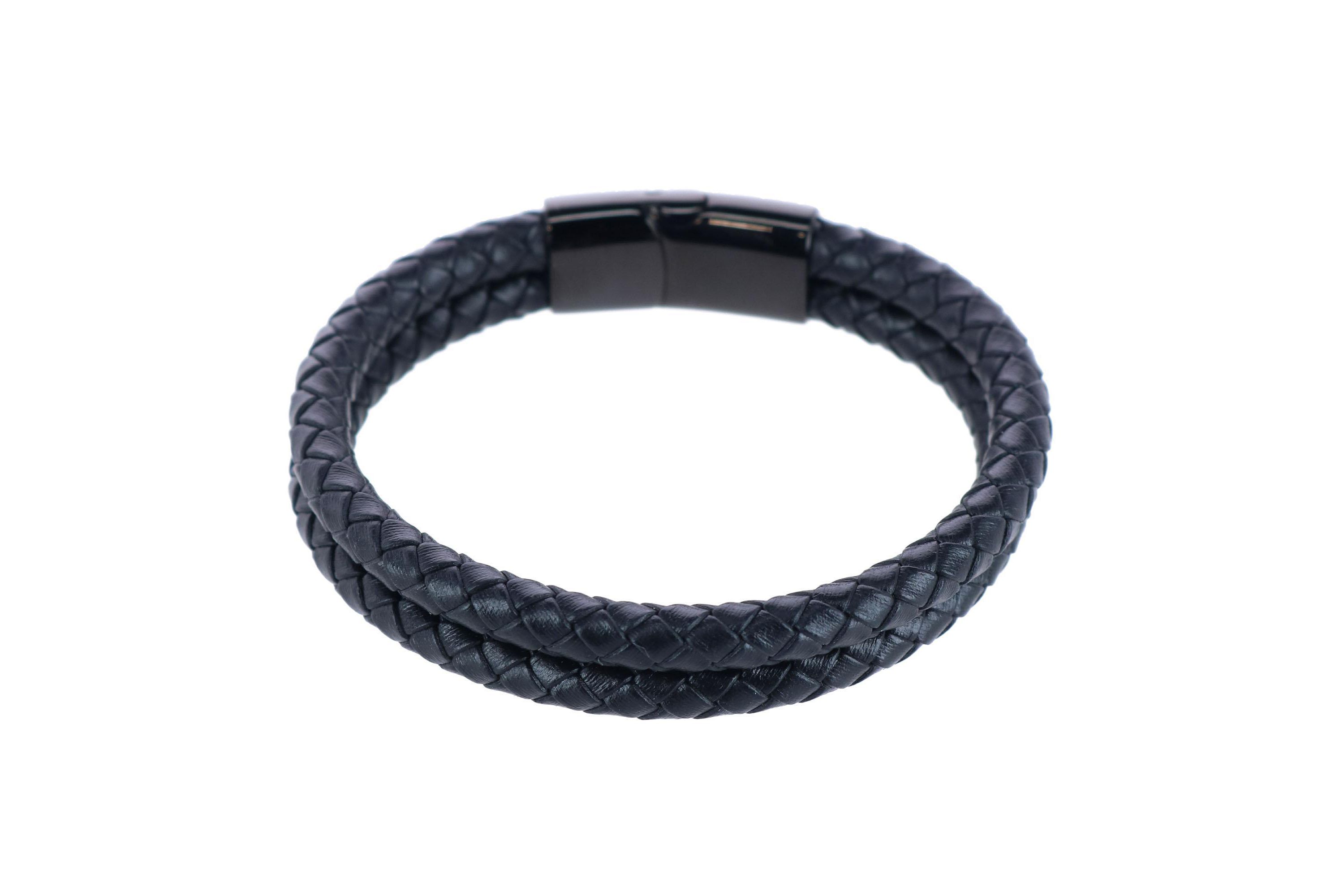 Loose Fit Simple 2 Band Braided Secure Clasp Leather Bracelet