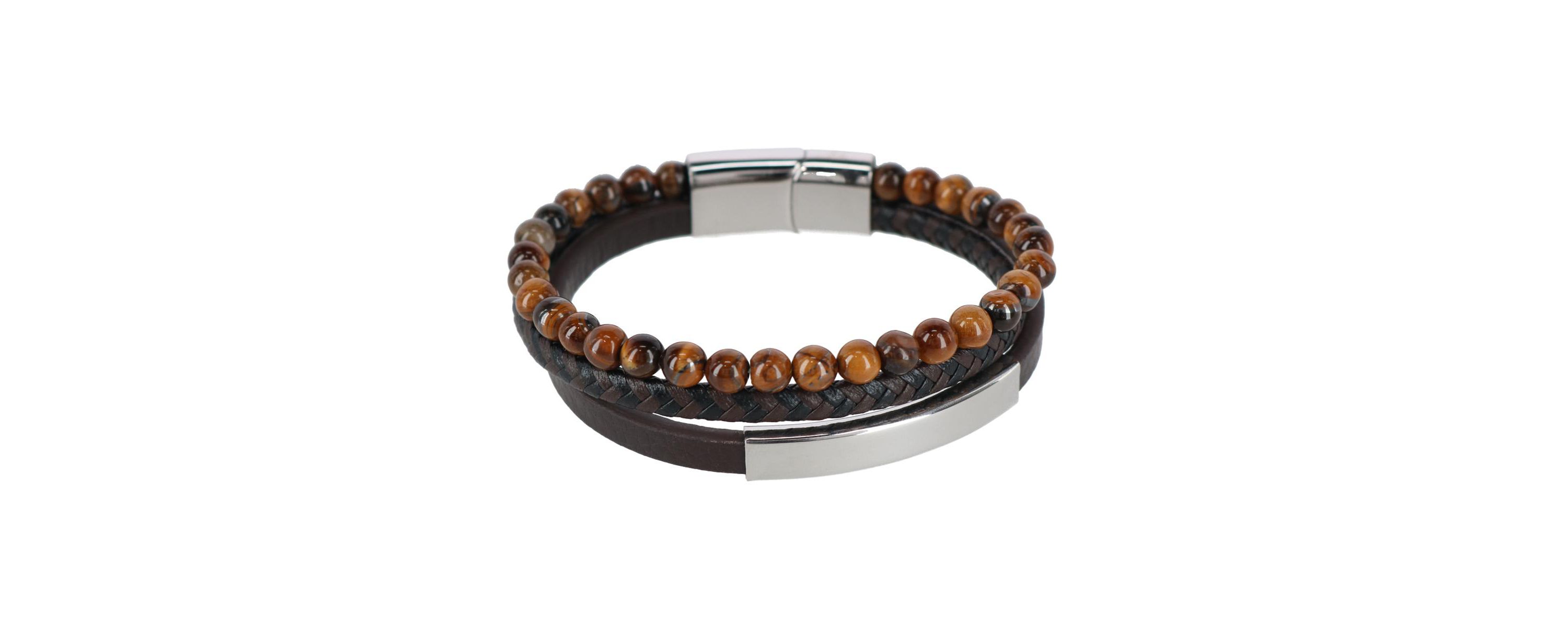 Loose Fit Beaded and Leather 3 Strand Bracelet