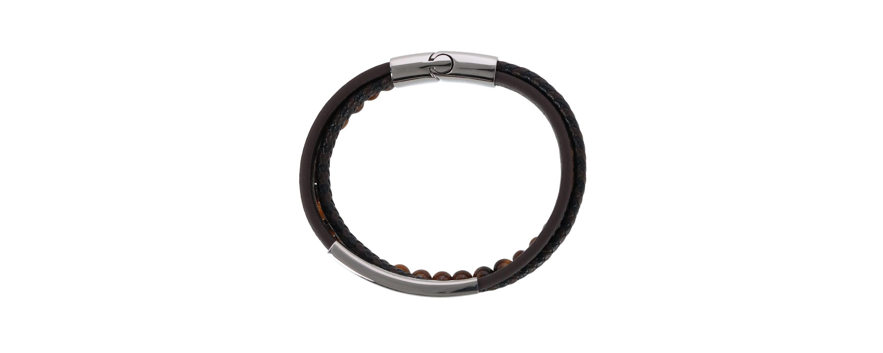 Loose Fit Beaded and Leather 3 Strand Bracelet
