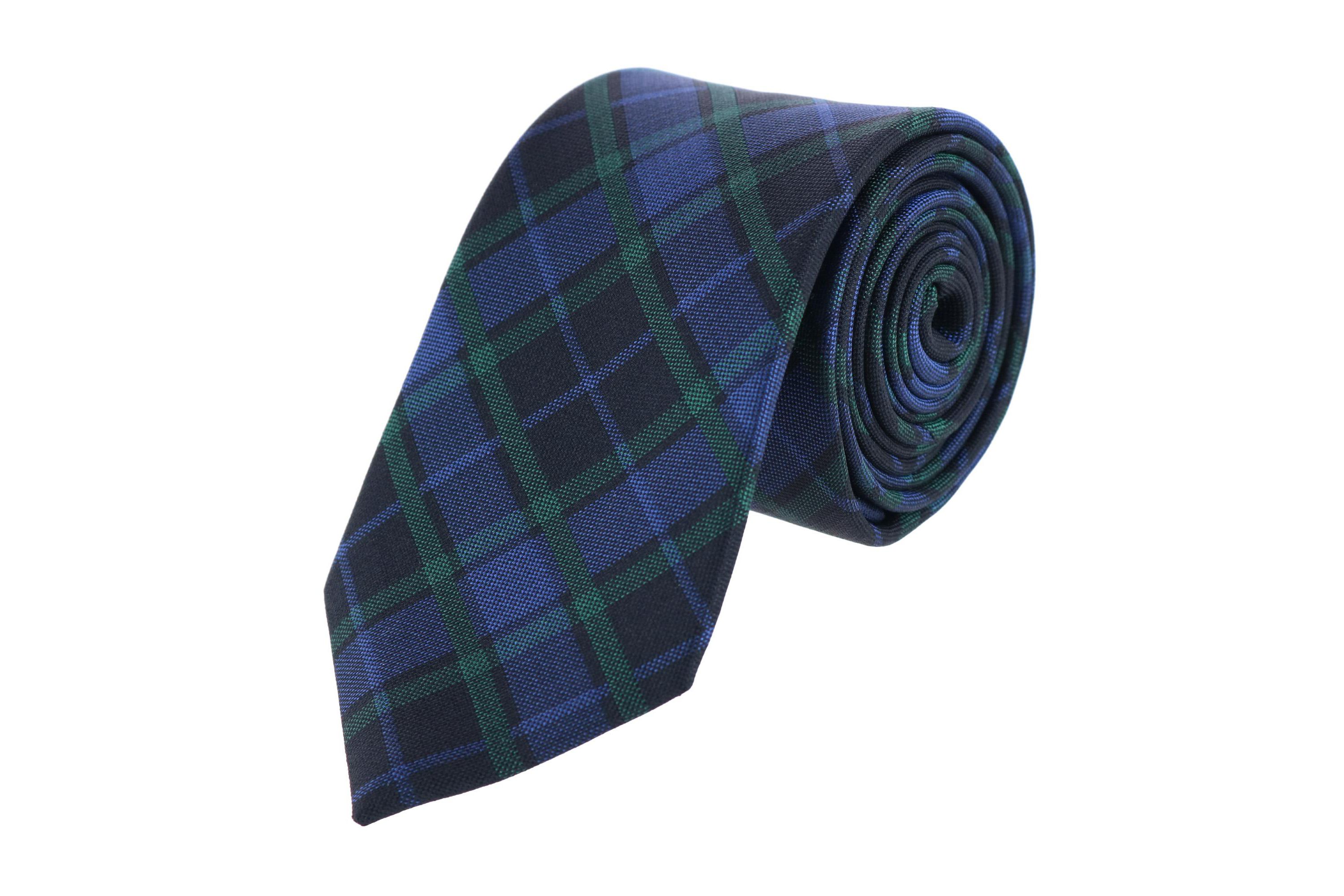 Ives Green and Navy Blackwatch Plaid Silk Necktie