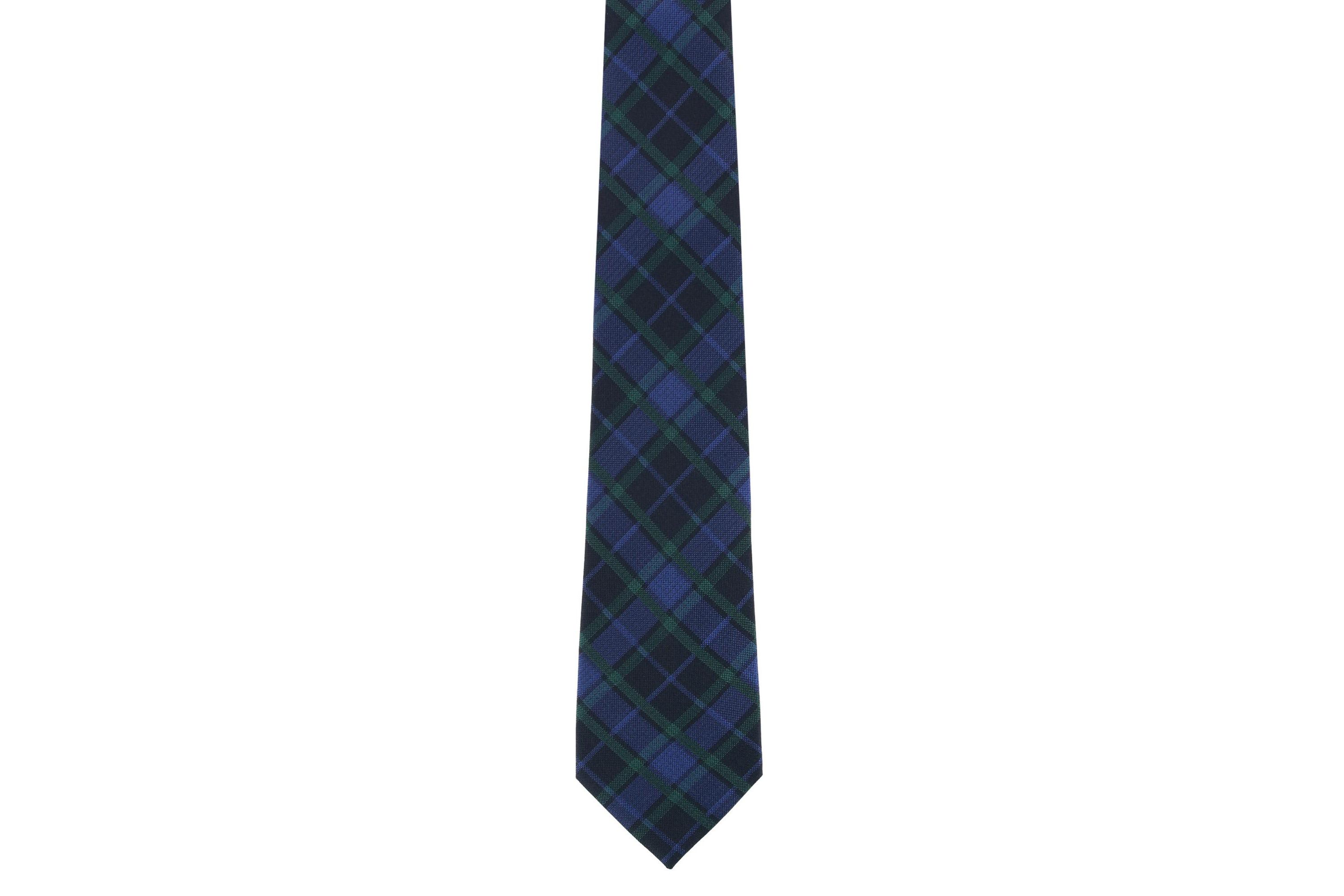 Ives Green and Navy Blackwatch Plaid Silk Necktie