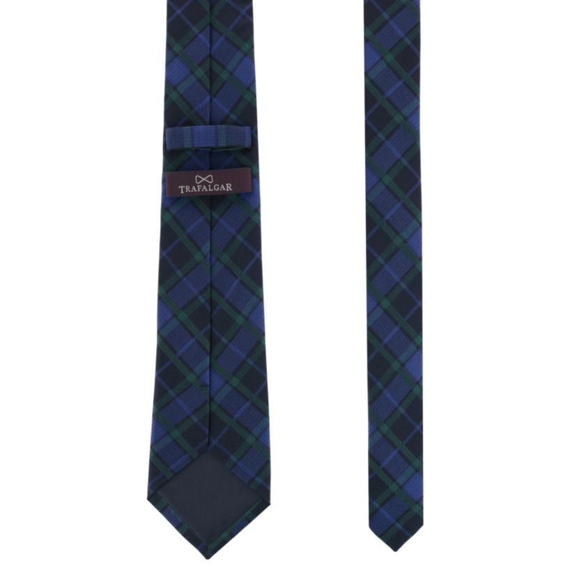 Ives Green and Navy Blackwatch Plaid Silk Necktie