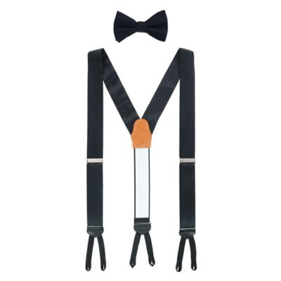 Trafalgar Men's Sutton Solid Color Silk Brace and Bow Tie Combo, Black