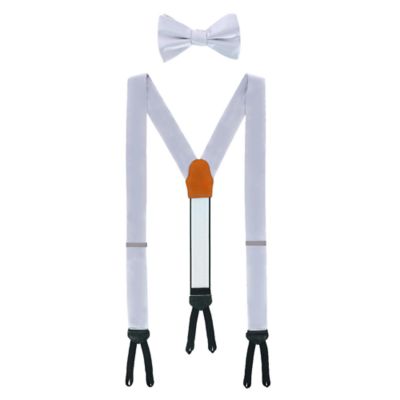 Trafalgar Men's Sutton Solid Color Silk Brace and Bow Tie Combo, Silver