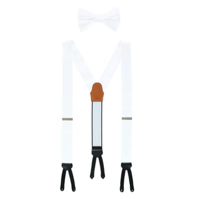 Trafalgar Men's Sutton Solid Color Silk Brace and Bow Tie Combo, White