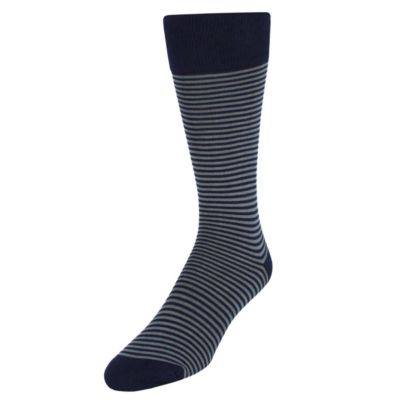 Trafalgar Men's Carvel Striped Pattern Mid-Calf Pima Cotton Socks (1 Pair), Navy Blue