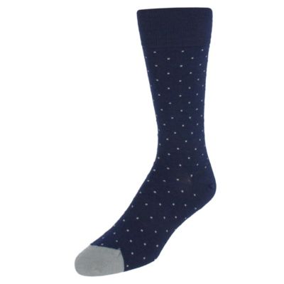 Trafalgar Men's Croix Polka Dot Patterned Mid-Calf Merino Wool Socks (1 Pair), Navy Blue