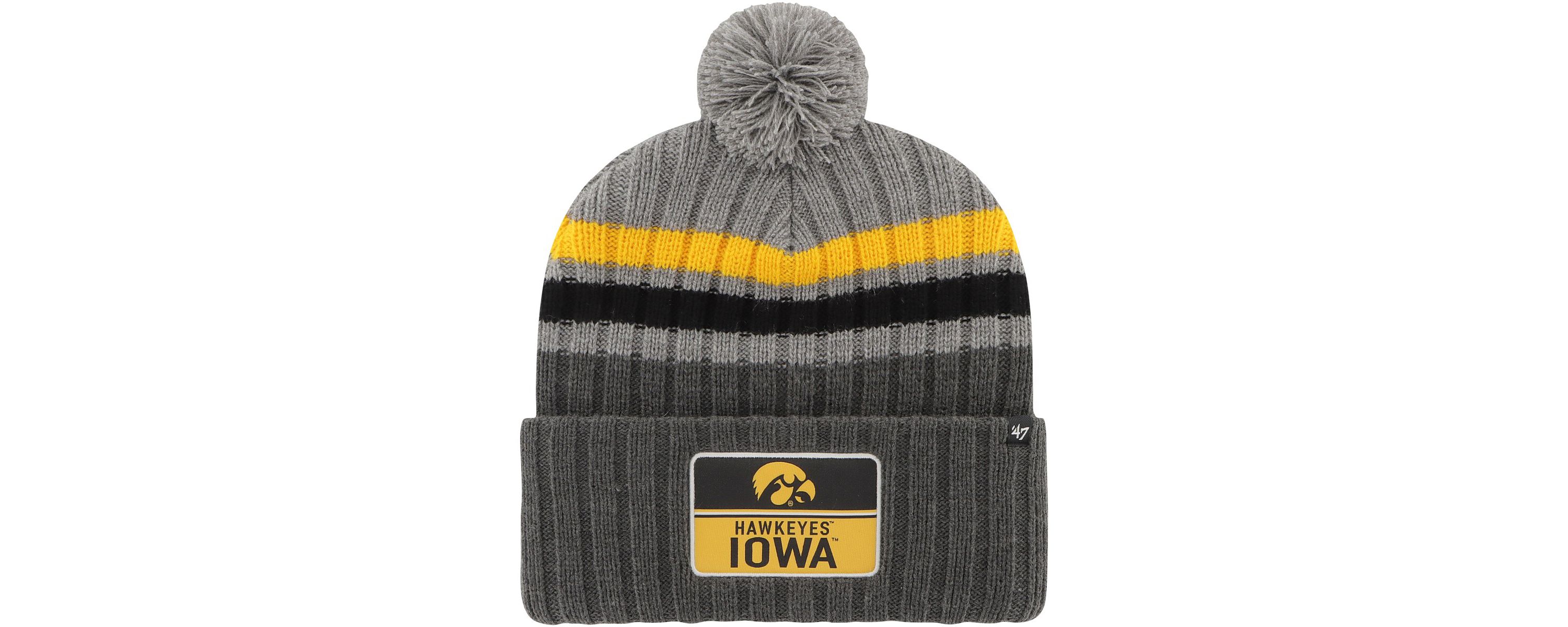 NCAA Iowa Hawkeyes Stack Striped Cuffed Knit Hat with Pom
