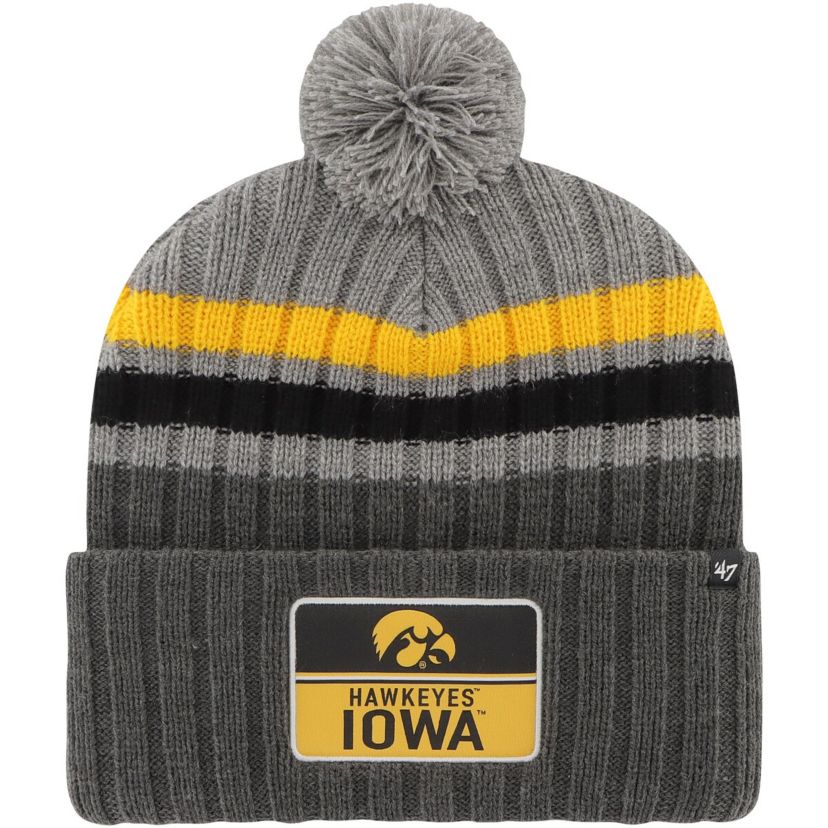 NCAA Iowa Hawkeyes Stack Striped Cuffed Knit Hat with Pom