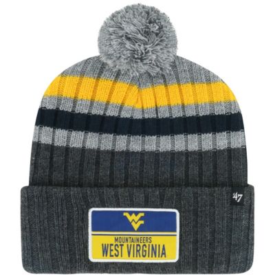 '47 Men's NCAA West Virginia Mountaineers Stack Striped Cuffed Knit Hat with Pom, Grey