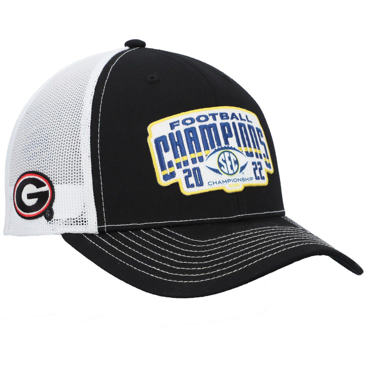 NCAA Black/White Georgia Bulldogs 2022 SEC Conference s Locker Room Adjustable Trucker Hat