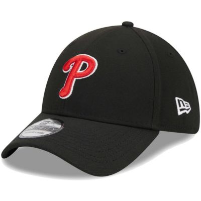 New Era Men's MLB Philadelphia Phillies Logo 39THIRTY Flex Hat, Black, Medium