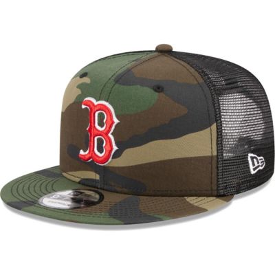 New Era Men's Boston Red Sox MLB Boston Sox Woodland Trucker 9FIFTY Snapback Hat