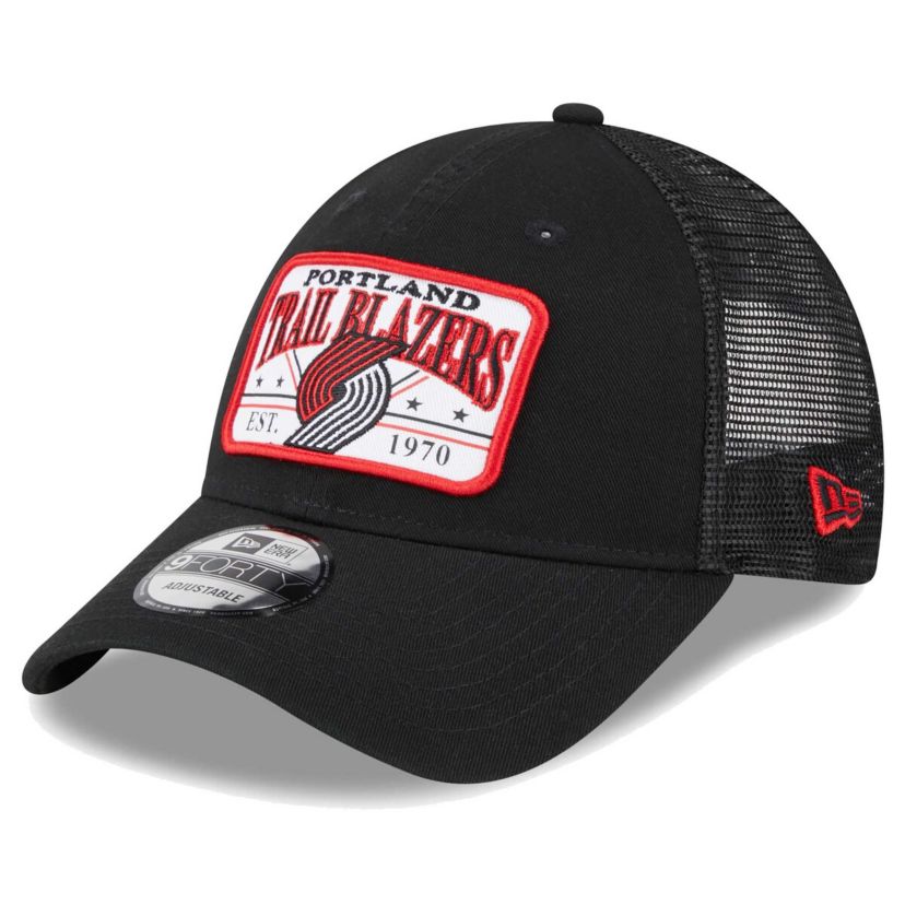 NBA Portland Trail Blazers Plate Oversized Patch Trucker 9FORTY Adjustable Hat