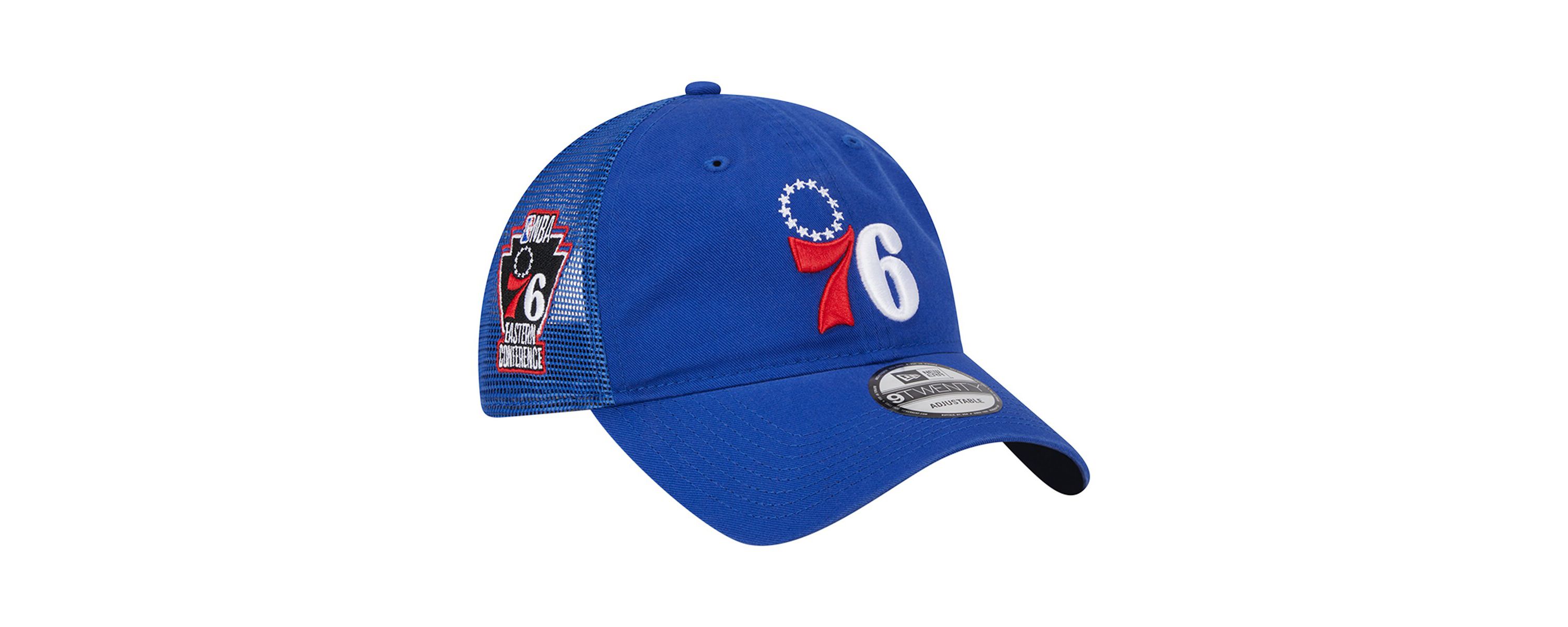 NBA Philadelphia 76ers Distinct Side Patch Trucker 9TWENTY Adjustable Hat