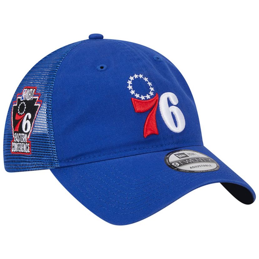 NBA Philadelphia 76ers Distinct Side Patch Trucker 9TWENTY Adjustable Hat