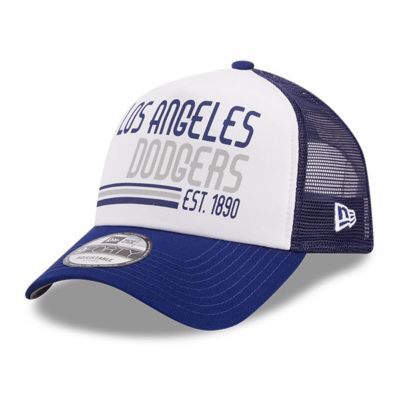 New Era Men's MLB White/Royal Los Angeles Dodgers Stacked A-Frame Trucker 9FORTY Adjustable Hat, White