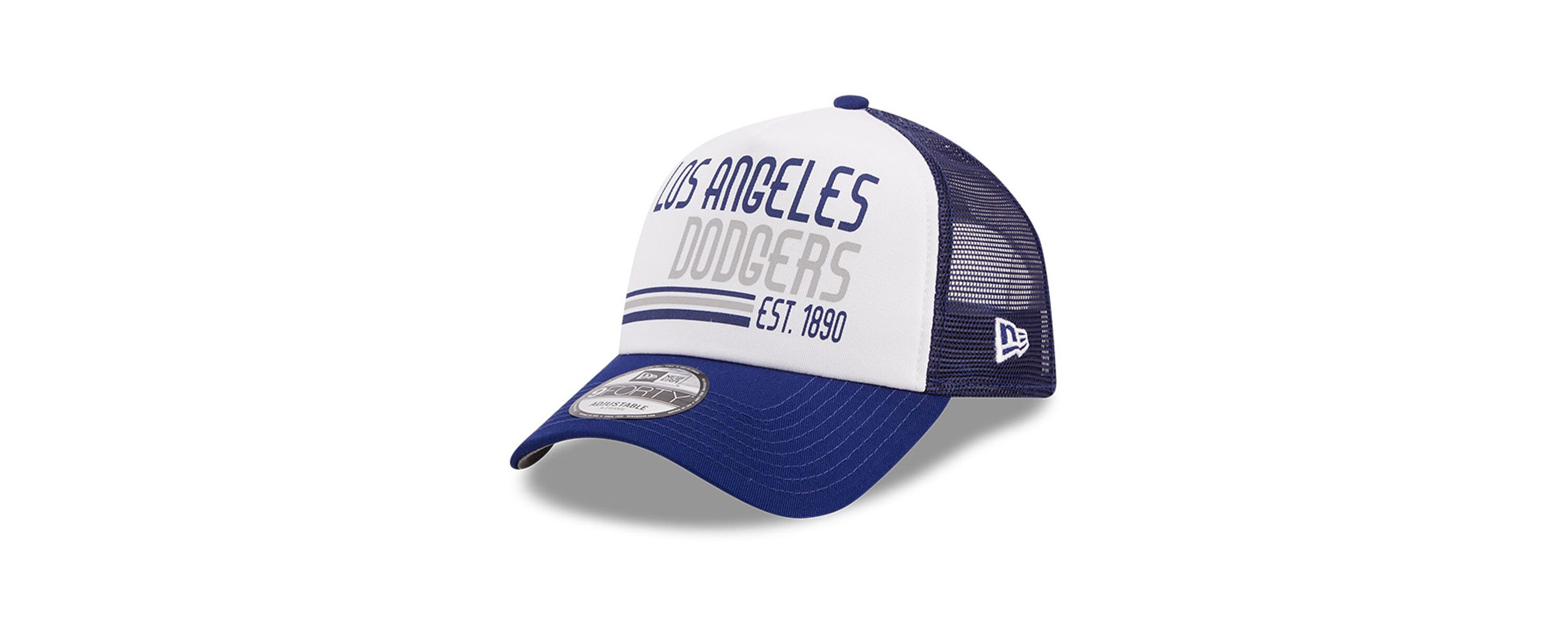 MLB White/Royal Los Angeles Dodgers Stacked A-Frame Trucker 9FORTY Adjustable Hat