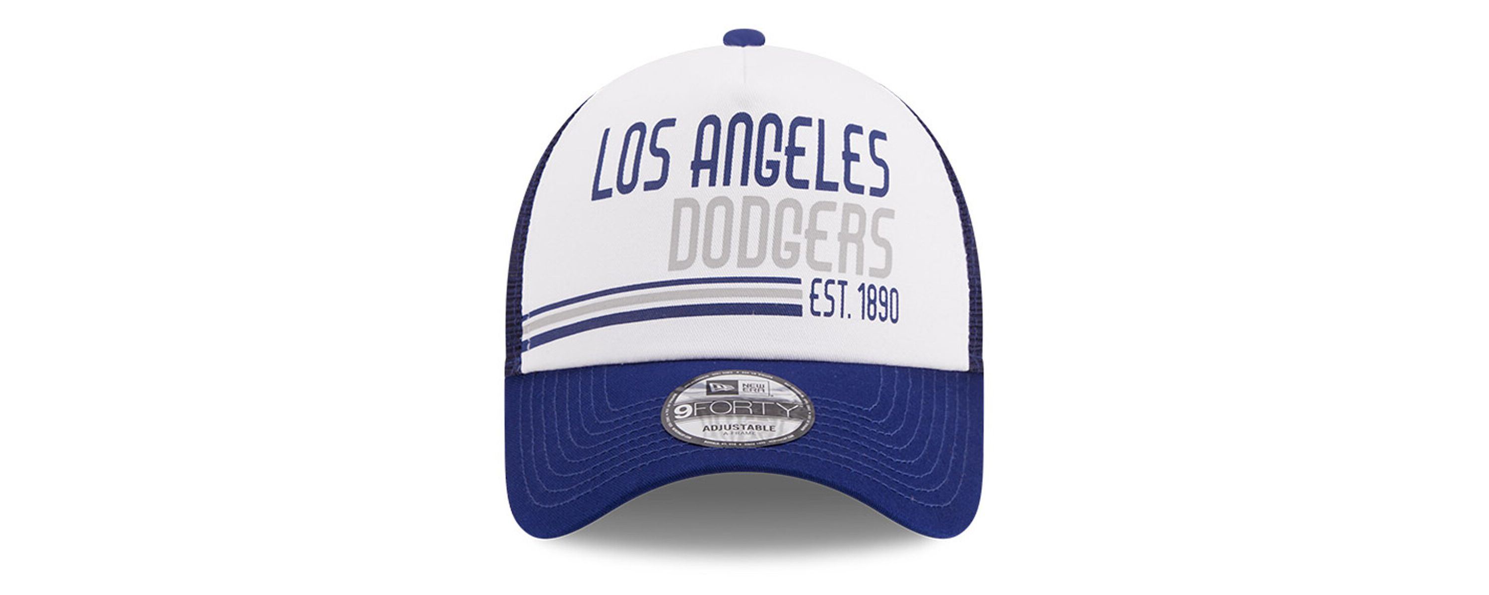MLB White/Royal Los Angeles Dodgers Stacked A-Frame Trucker 9FORTY Adjustable Hat