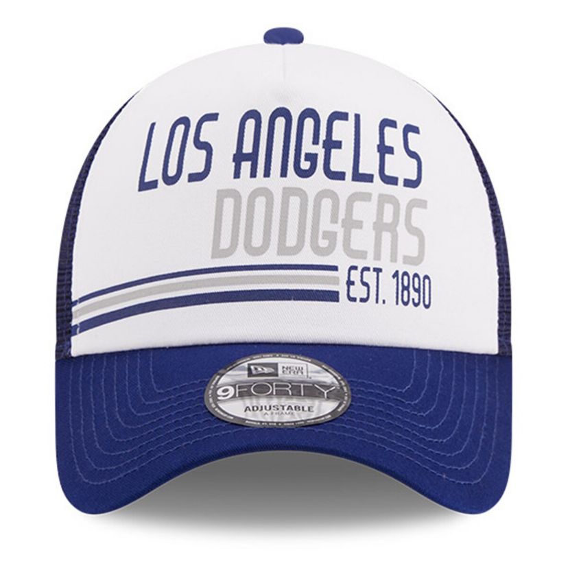 MLB White/Royal Los Angeles Dodgers Stacked A-Frame Trucker 9FORTY Adjustable Hat