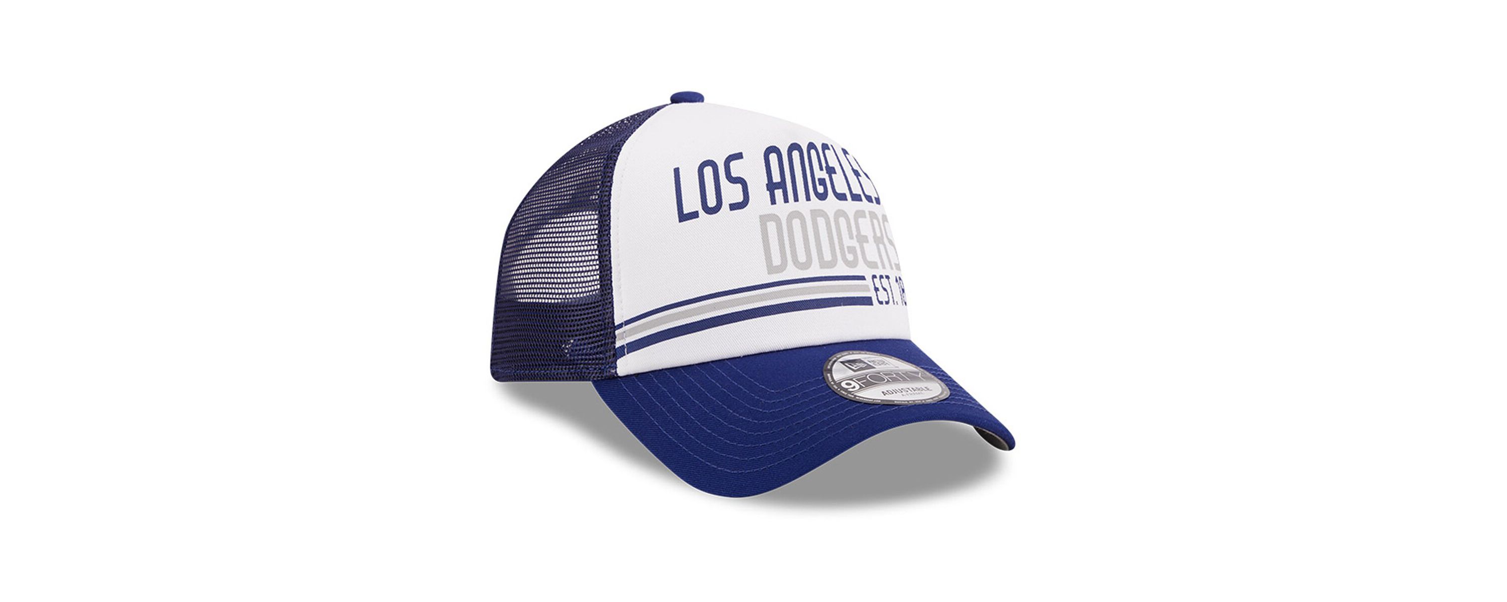MLB White/Royal Los Angeles Dodgers Stacked A-Frame Trucker 9FORTY Adjustable Hat