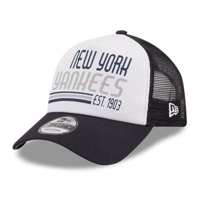 New Era Men's MLB White/Navy New York Yankees Stacked A-Frame Trucker 9FORTY Adjustable Hat, White