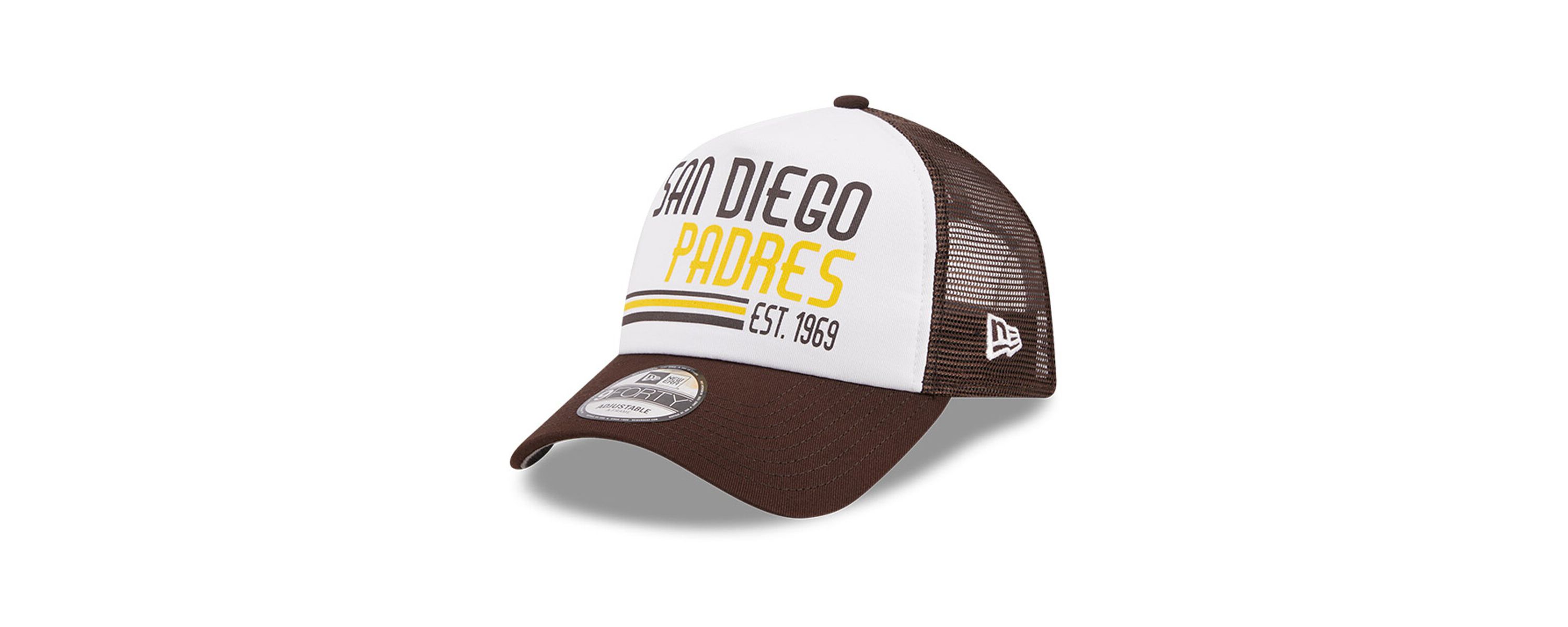 MLB White/Brown San Diego Padres Stacked A-Frame Trucker 9FORTY Adjustable Hat