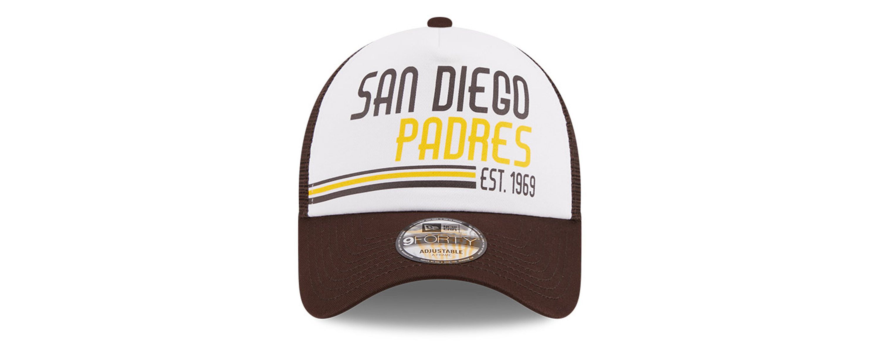 MLB White/Brown San Diego Padres Stacked A-Frame Trucker 9FORTY Adjustable Hat