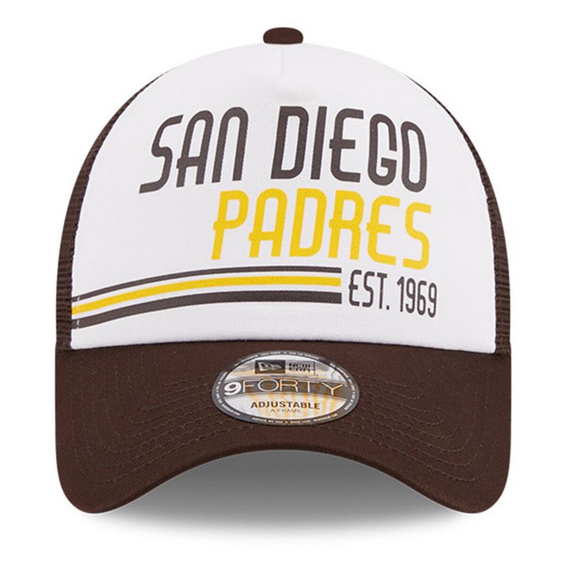 MLB White/Brown San Diego Padres Stacked A-Frame Trucker 9FORTY Adjustable Hat