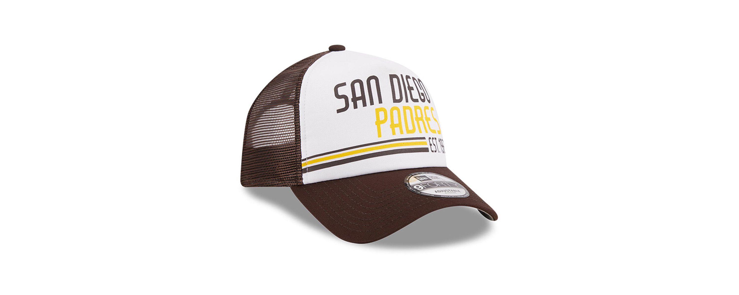 MLB White/Brown San Diego Padres Stacked A-Frame Trucker 9FORTY Adjustable Hat