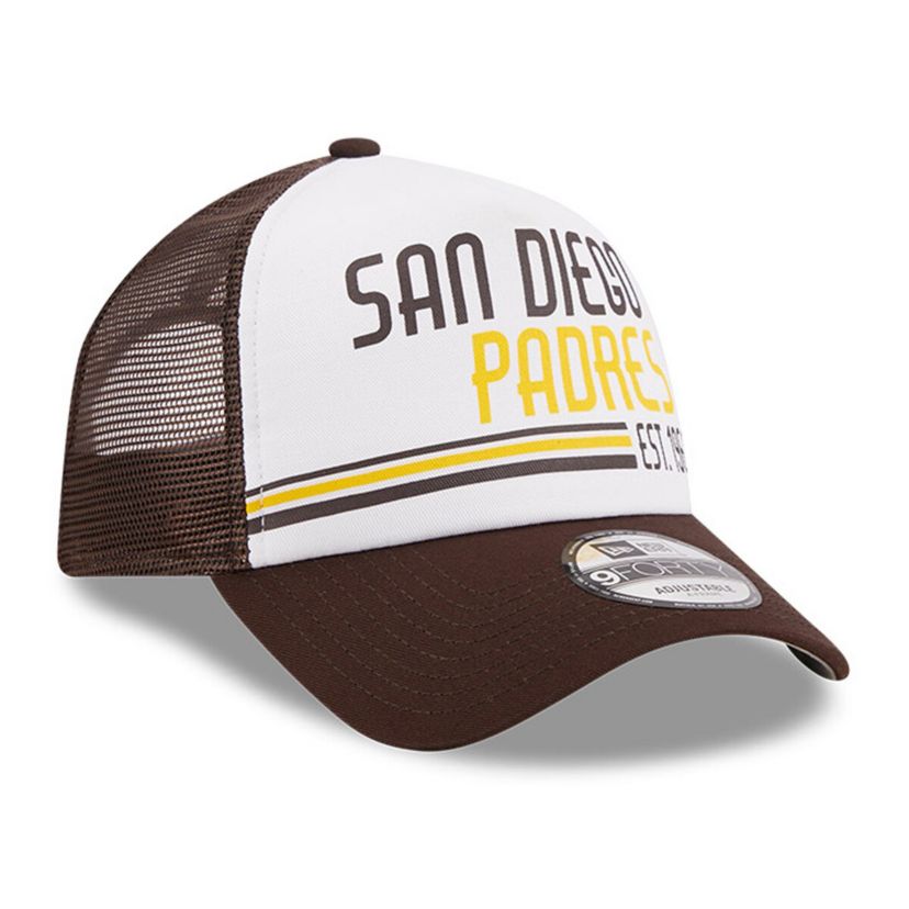 MLB White/Brown San Diego Padres Stacked A-Frame Trucker 9FORTY Adjustable Hat
