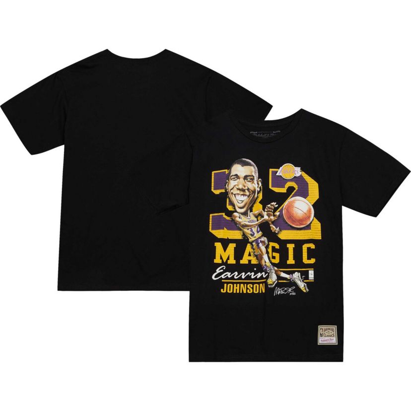 NBA Magic Johnson Los Angeles Lakers Hardwood Classics Caricature T-Shirt