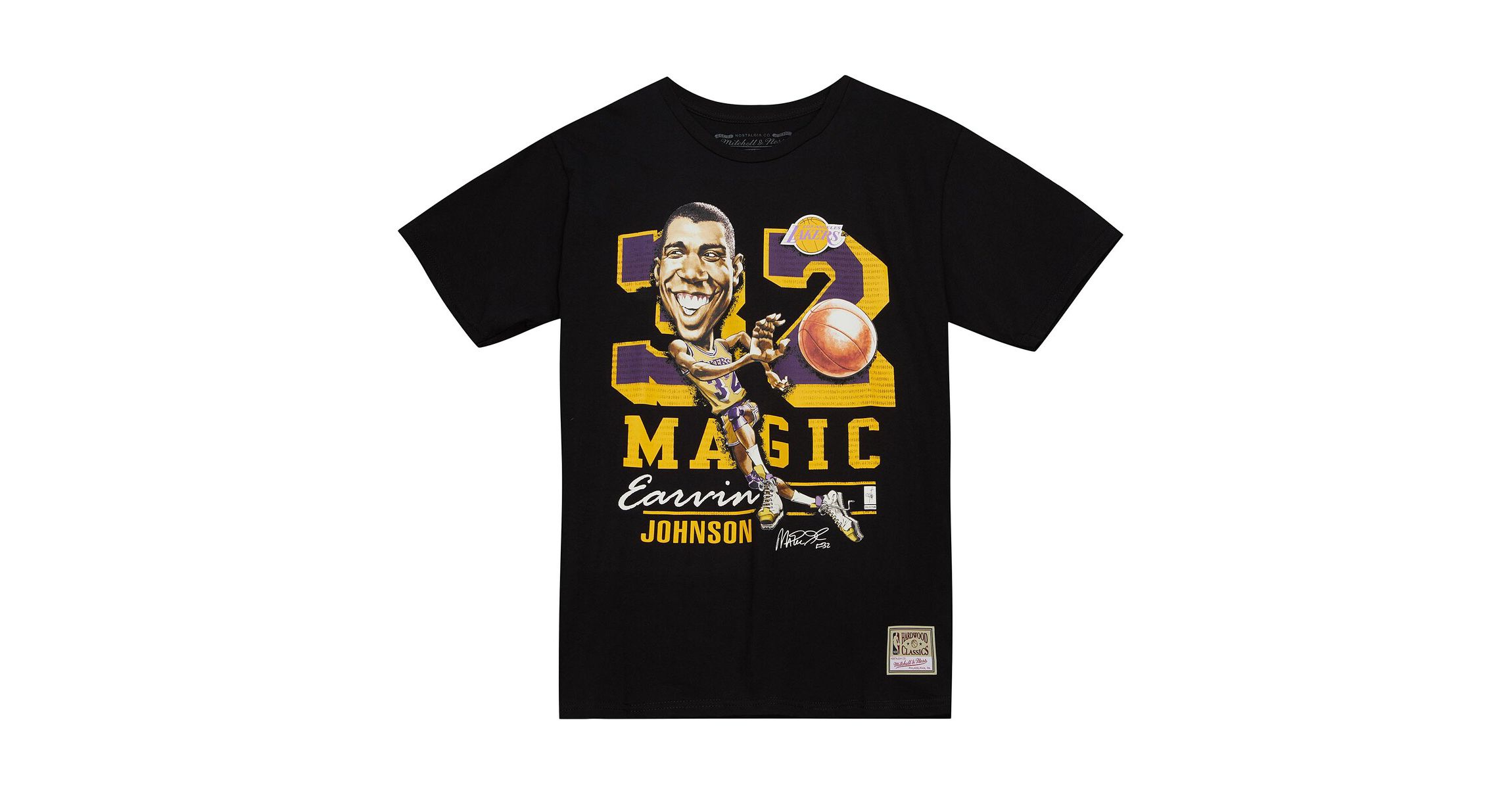 NBA Magic Johnson Los Angeles Lakers Hardwood Classics Caricature T-Shirt