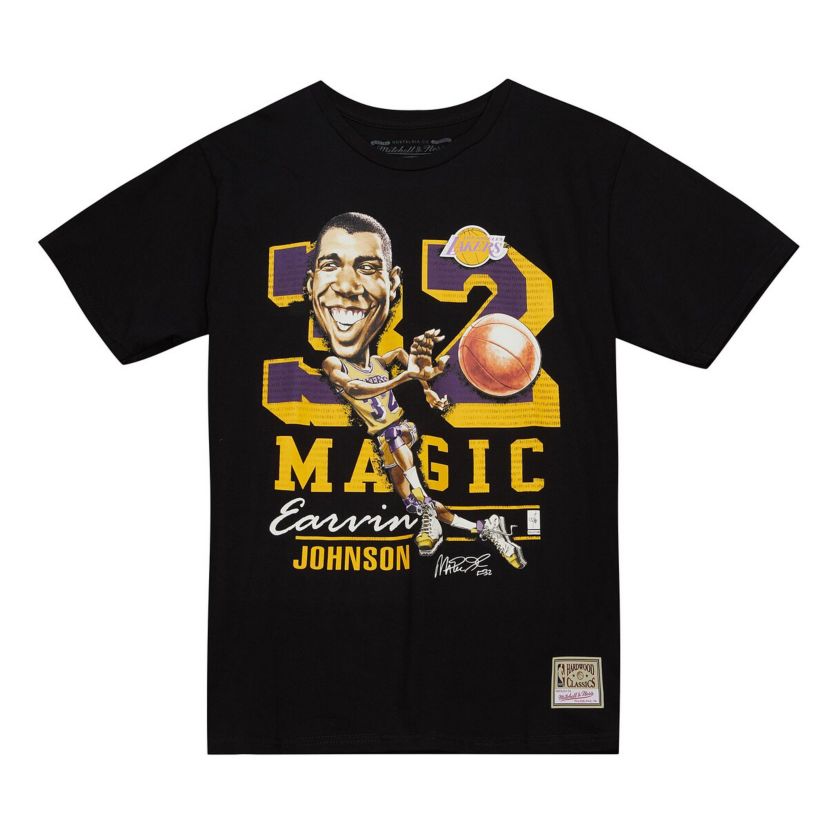 NBA Magic Johnson Los Angeles Lakers Hardwood Classics Caricature T-Shirt