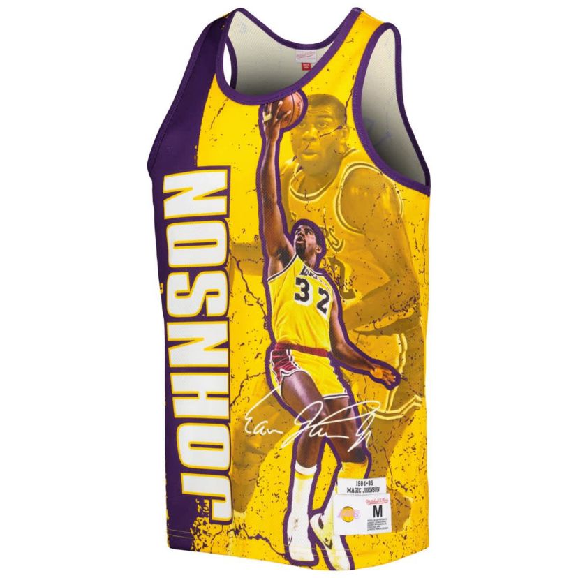 NBA Magic Johnson Los Angeles Lakers 1984-85 Hardwood Classics Player Burst Tank Top
