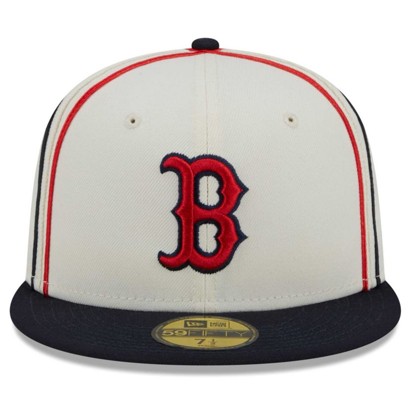 Boston Red Sox MLB Cream/Navy Boston Sox Chrome Sutash 59FIFTY Fitted Hat