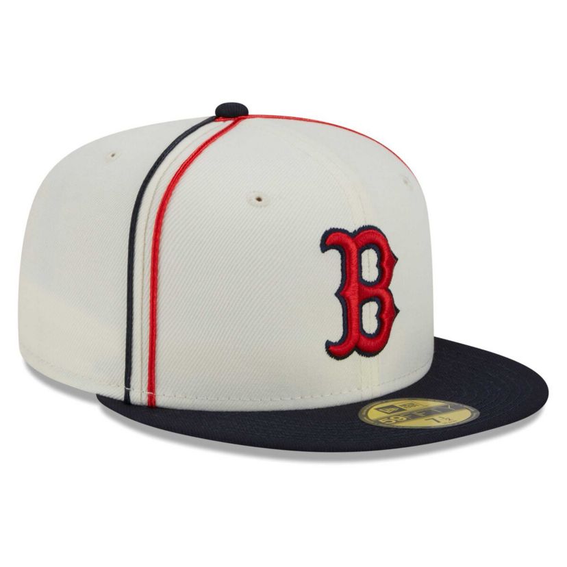 Boston Red Sox MLB Cream/Navy Boston Sox Chrome Sutash 59FIFTY Fitted Hat