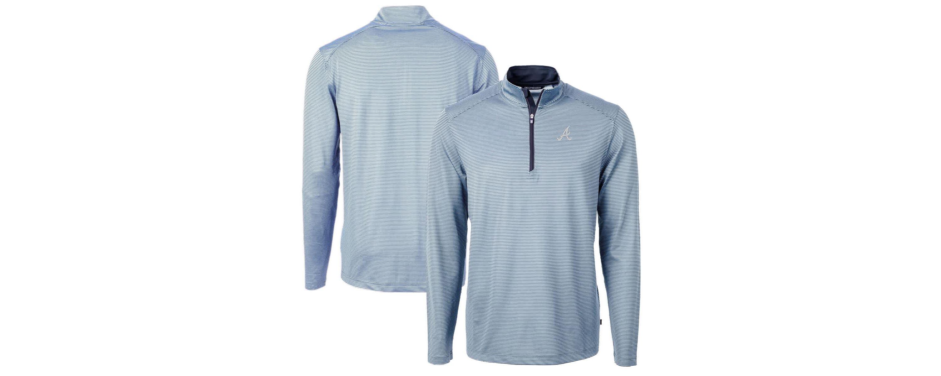 MLB Light Blue/Navy Atlanta Braves Virtue Eco Pique Micro Stripe Recycled Quarter-Zip Pullover Top